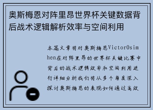奥斯梅恩对阵里昂世界杯关键数据背后战术逻辑解析效率与空间利用